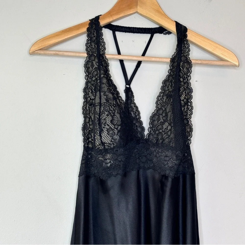 Vicoria's Secret Black Satin Lace Slip Dress Babydoll Lingerie Nightgown Size M - Picture 3 of 11